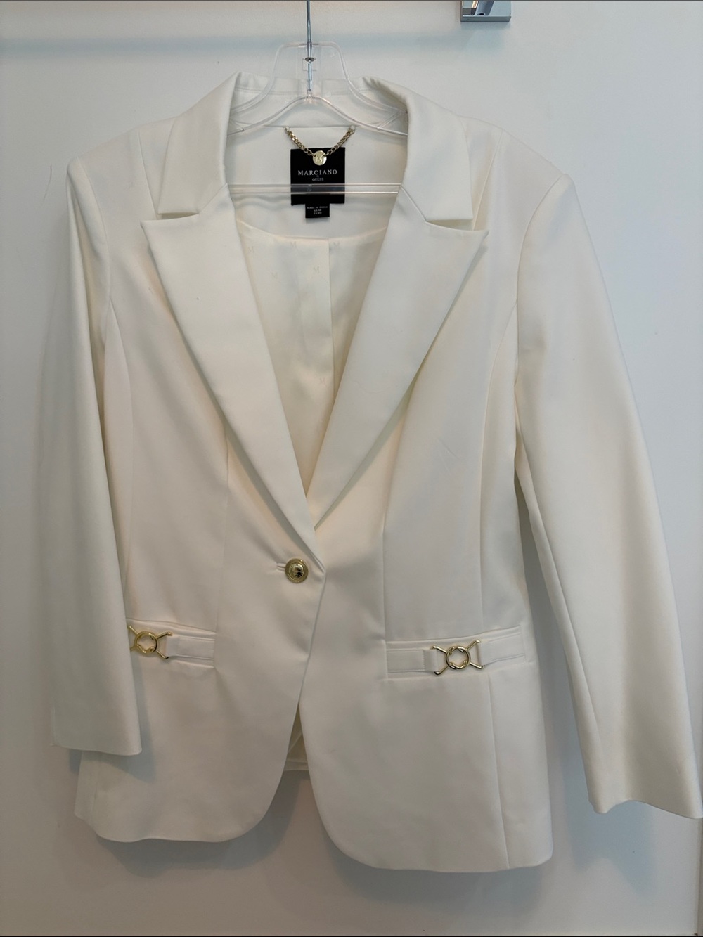 Guess by Marciano White Single-Button Blazer with Gold Hardware
